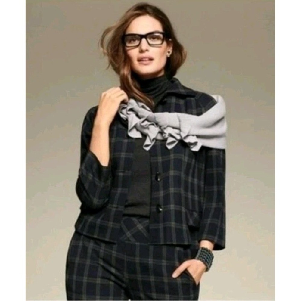 Cabi Womens 3551 Connery Short Jacket Blazer Medium Navy Plaid 3/4 Sleeve Career